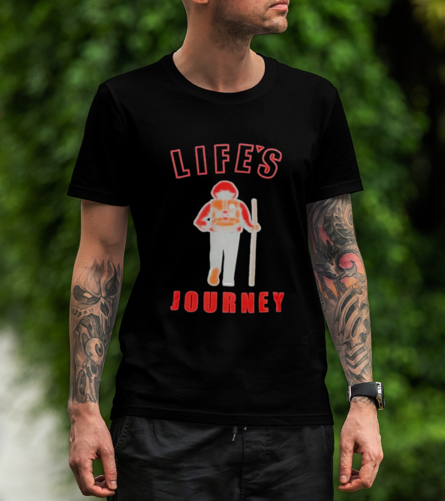 LIFE'S JOURNEY Hiker With Walking Stick T-Shirt