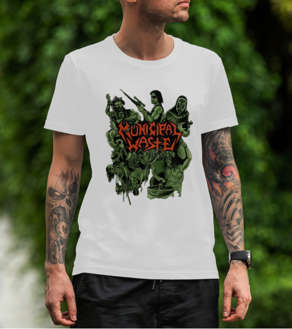 Municipal Waste Zombie Collage With Gas Masks And Weapons T-Shirt