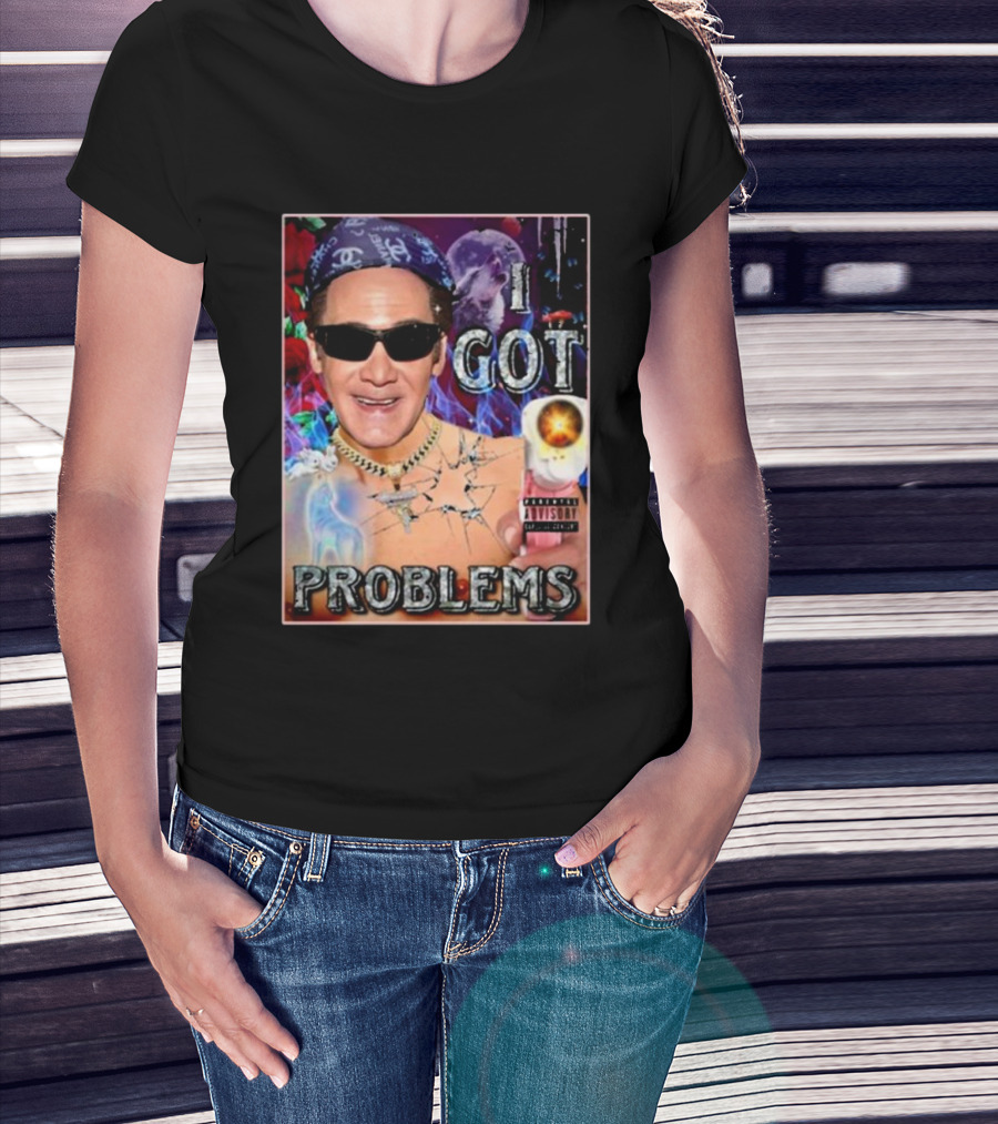 The Jersey Outlaw I Got Problems Colorful Portrait With Sunglasses And Explosive Background T-Shirt