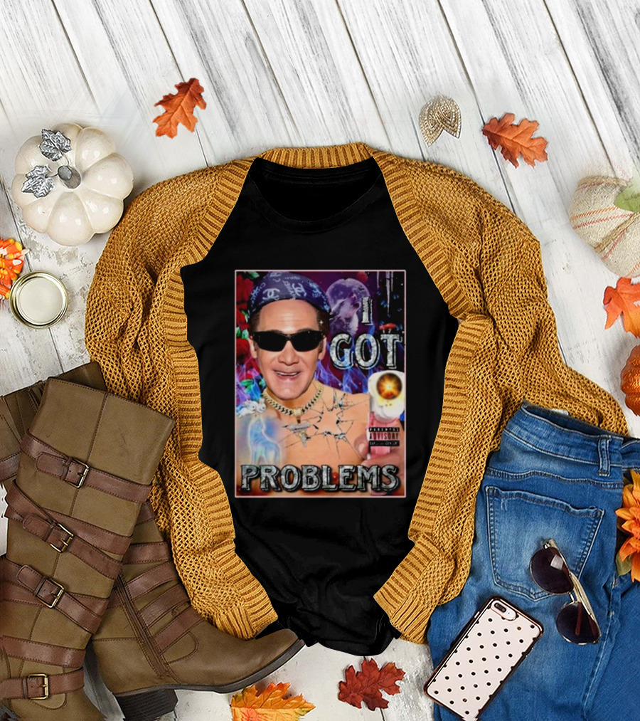 The Jersey Outlaw I Got Problems Colorful Portrait With Sunglasses And Explosive Background T-Shirt