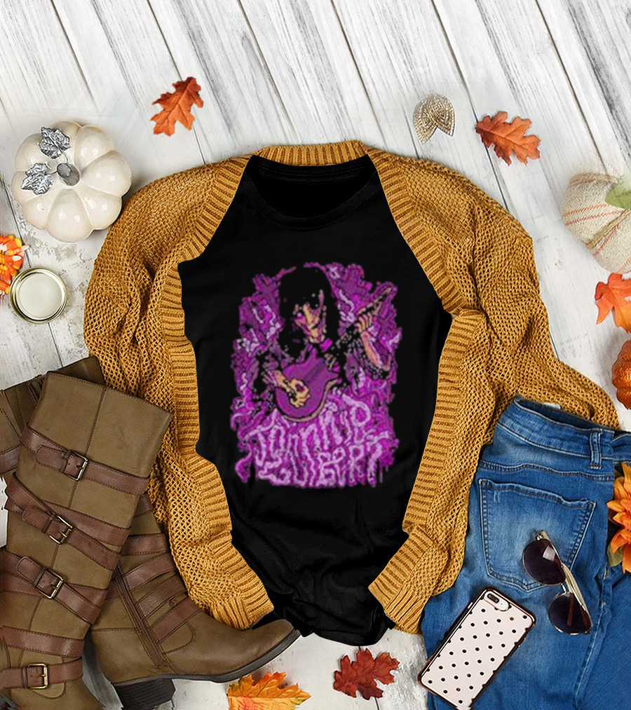 Zombie Johnnie Guilbert Playing Guitar with Purple Background T-Shirt