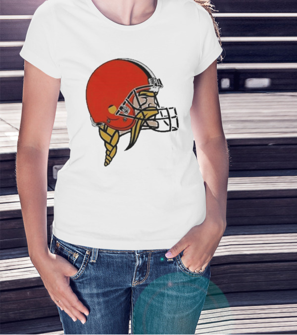 Quality Jay Cuda Browns Vikings Dual Logo Helmet T-Shirt