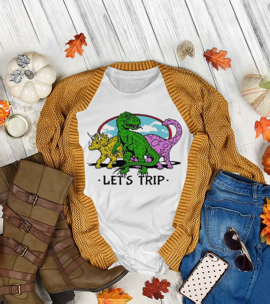 Sturniolo Let's Trip Dinosaur Colorful T-Rex Triceratops Brontosaurus Adventure T-Shirt