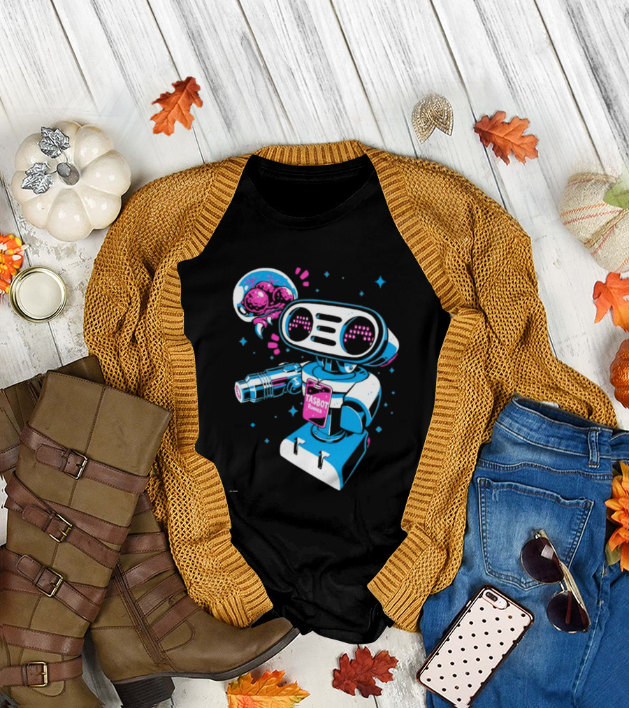 Tasbeam Tasbot Runner Robot with Alien Planet and Retro Sci-Fi Elements T-Shirt