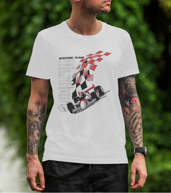 Vintage 90s Marlboro Racing Team Red Checkered Flag T-Shirt