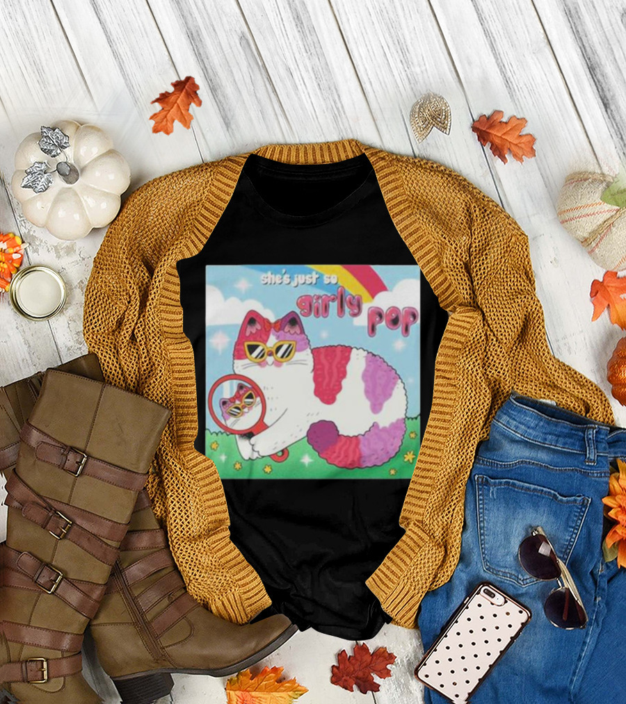 She's Just So Girly Pop Rainbow Sunglasses Cat T-Shirt