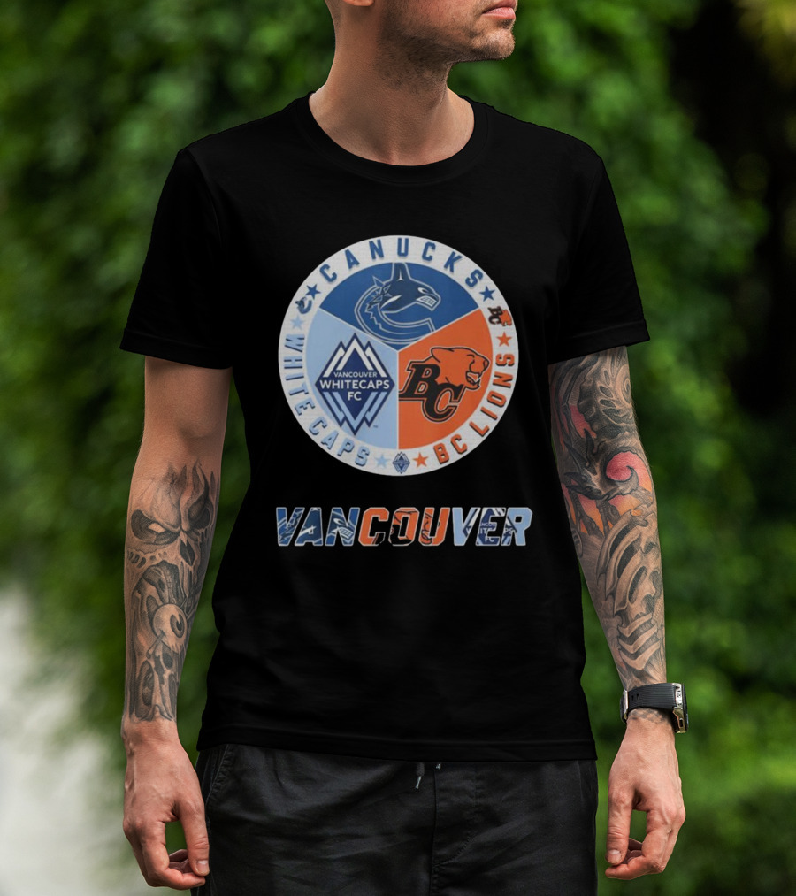 Vancouver Canucks Whitecaps BC Lions Logos Emblem T-Shirt
