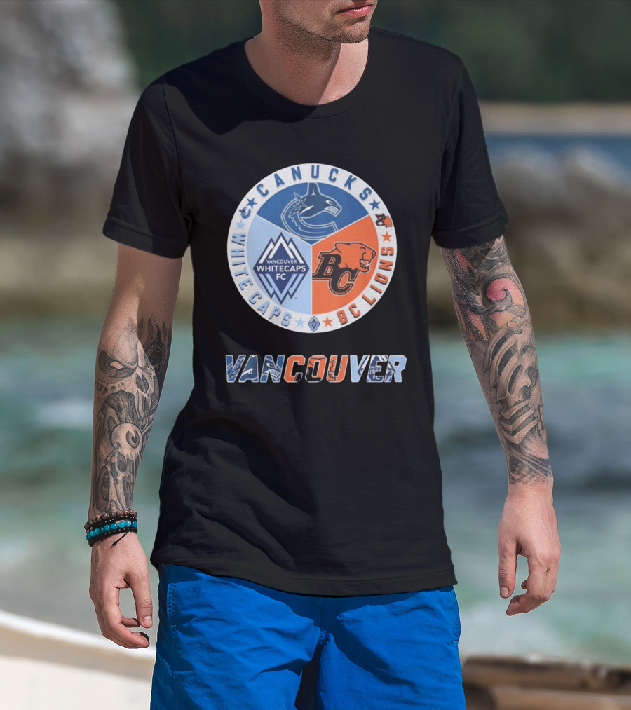 Vancouver Canucks Whitecaps BC Lions Logos Emblem T-Shirt