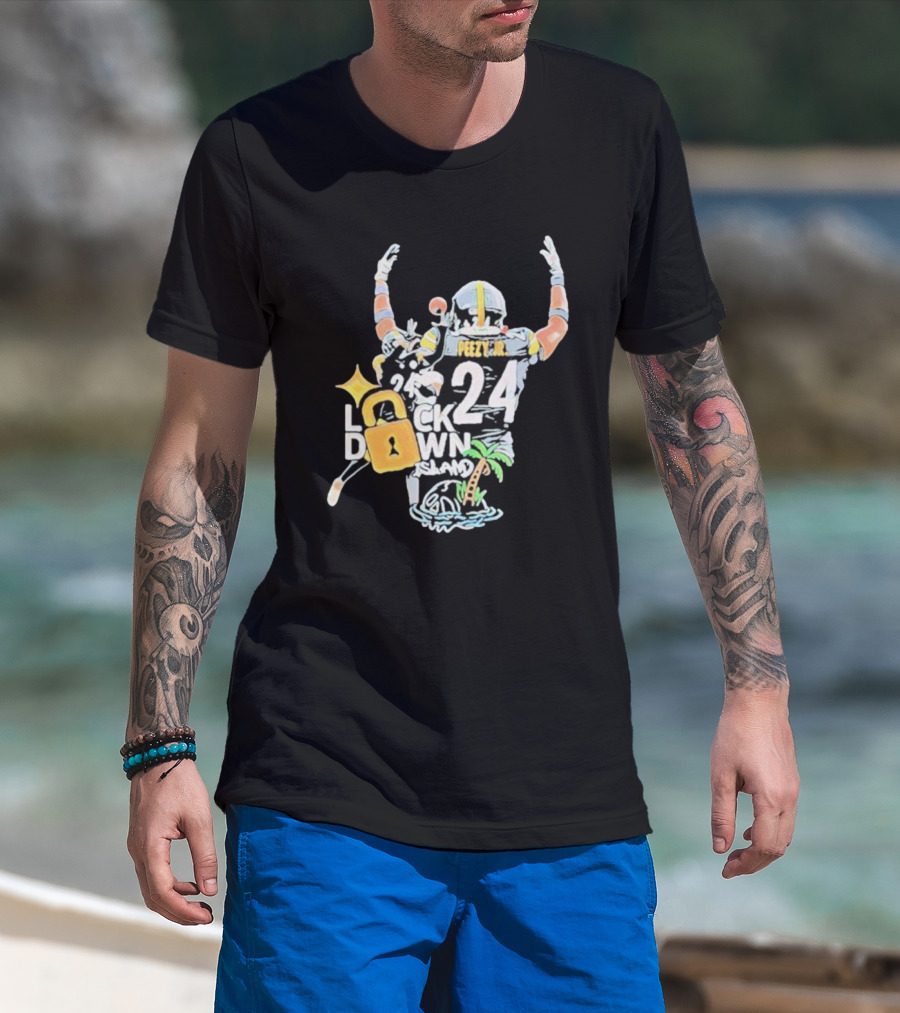 Peezy Jr 24 Lock Down Island Football Celebration With Palm Tree And Lock T-Shirt