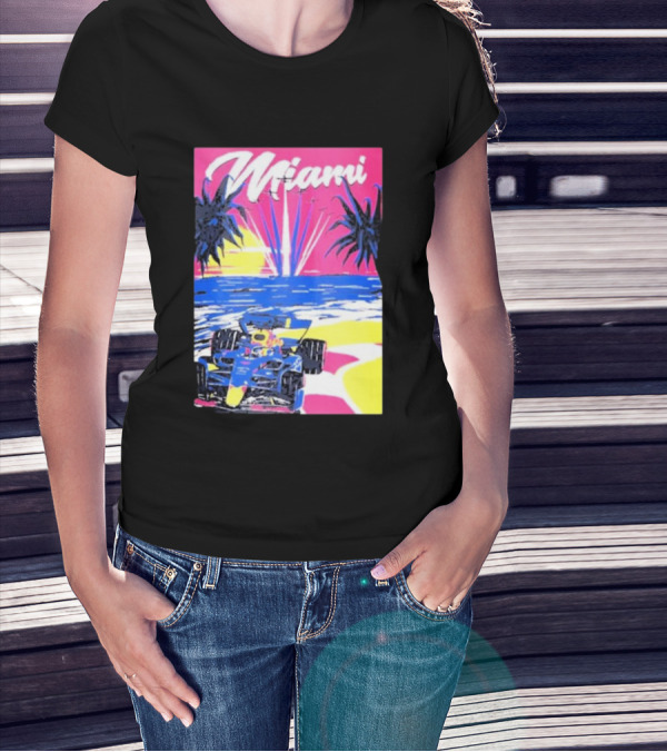 Max Verstappen Formula 1 Miami Sunset Palms Racing Scene T-Shirt