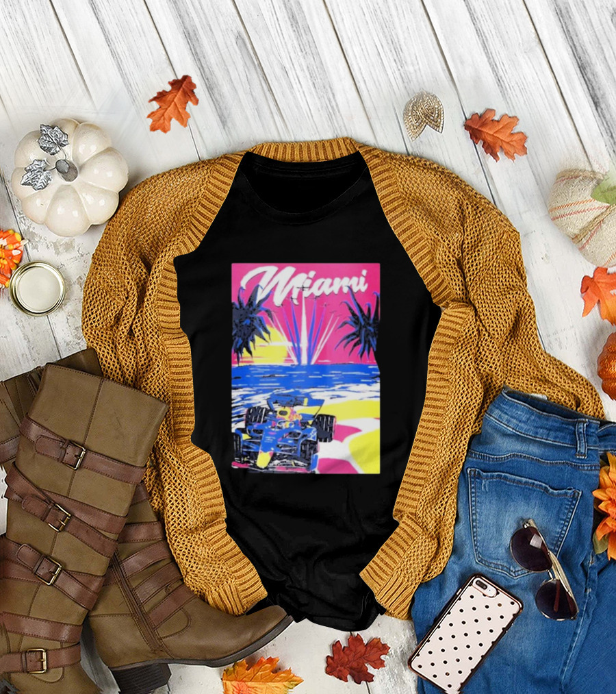 Max Verstappen Formula 1 Miami Sunset Palms Racing Scene T-Shirt