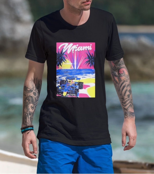 Max Verstappen Formula 1 Miami Sunset Palms Racing Scene T-Shirt