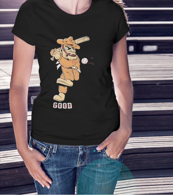 Good Tam Baseball Comic Character Swinging At Pitch T-Shirt