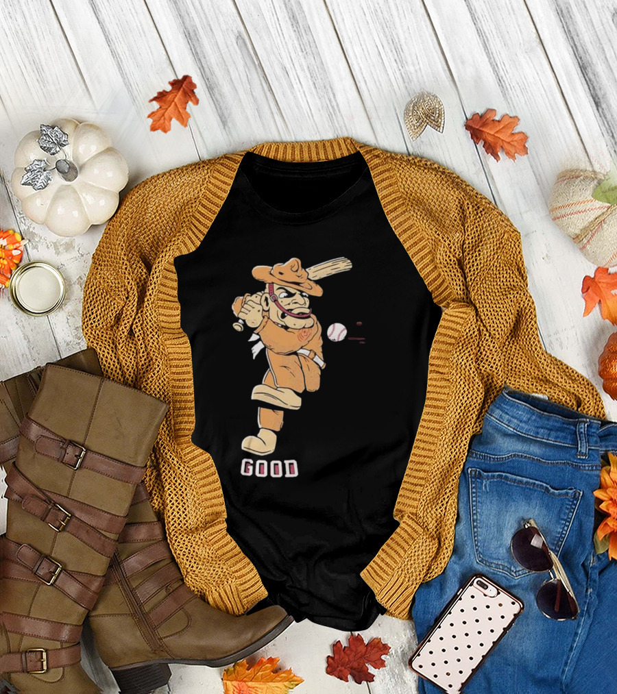 Good Tam Baseball Comic Character Swinging at Pitch T-Shirt