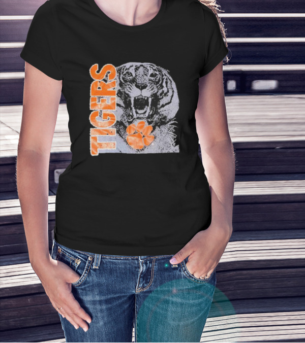 90s Clemson Tigers Vintage College Athletic Roaring Tiger With Orange Paw T-Shirt