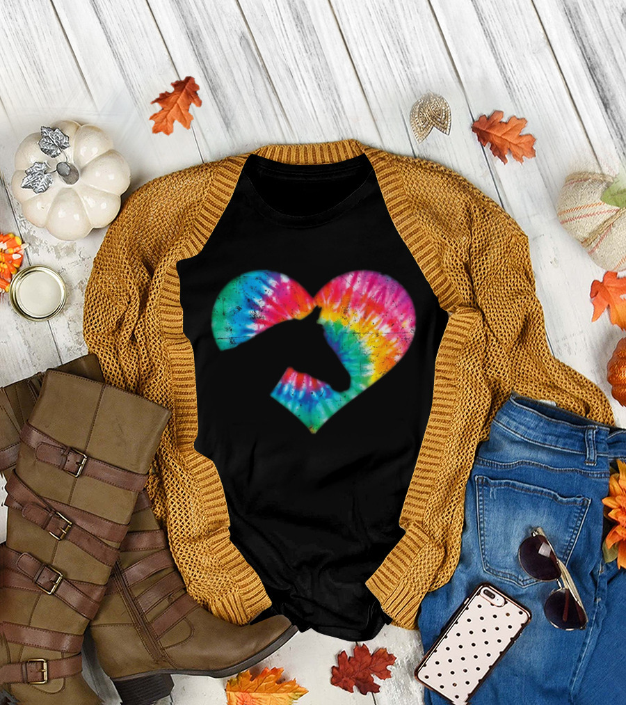 Tie-Dye Heart Horse Lover T-Shirt