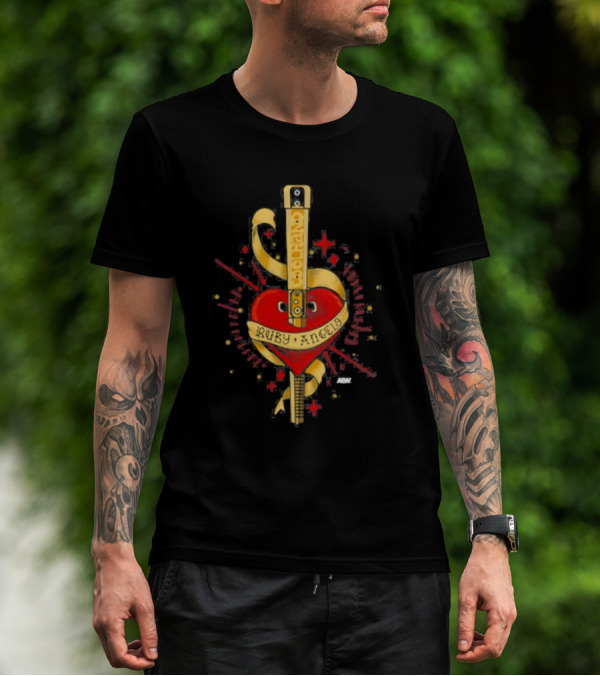Ruby Angelo Heart Guitar With Ribbon And Stars T-Shirt