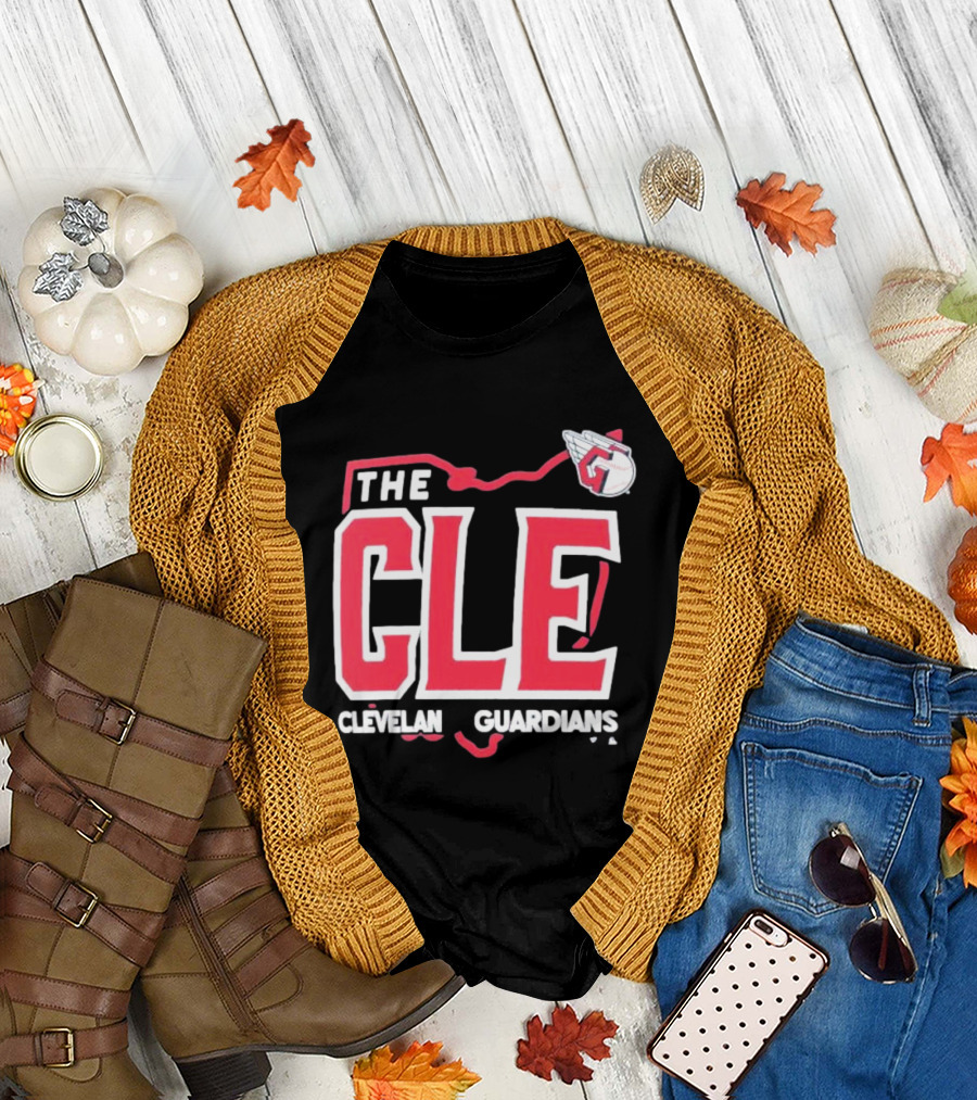Cleveland Guardians The CLE 216 Map Logo Winged Baseball Emblem T-Shirt