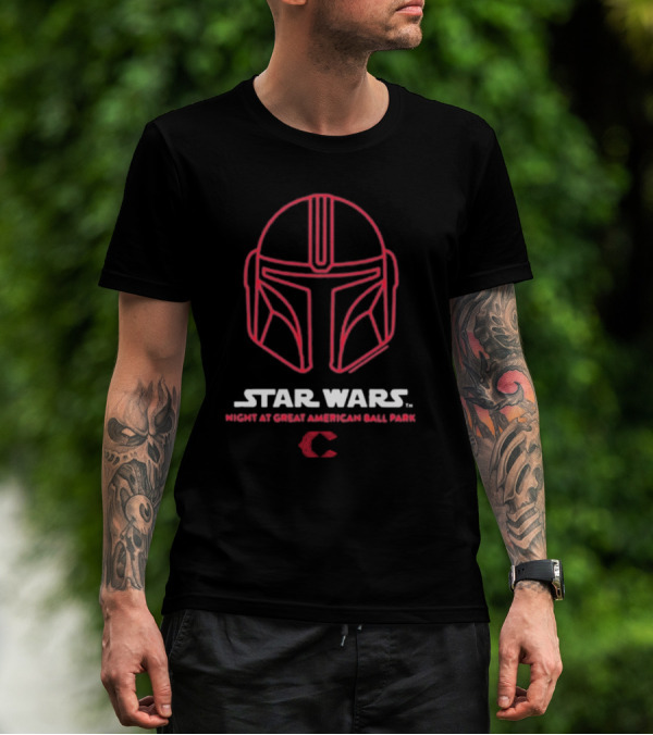 Star Wars Night At Great American Ball Park Mandalorian Helmet Reds T-Shirt