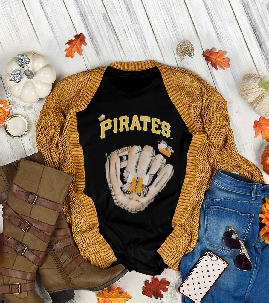 Pittsburgh Pirates Toddler Butterfly Baseball Glove Tiny Turnip T-Shirt