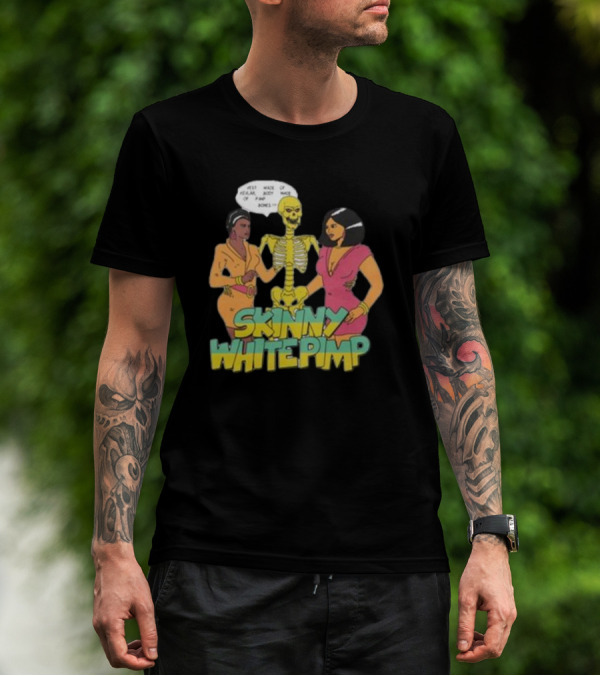 Team SESH Skinny White Pimp Cartoon Skeleton With Women T-Shirt
