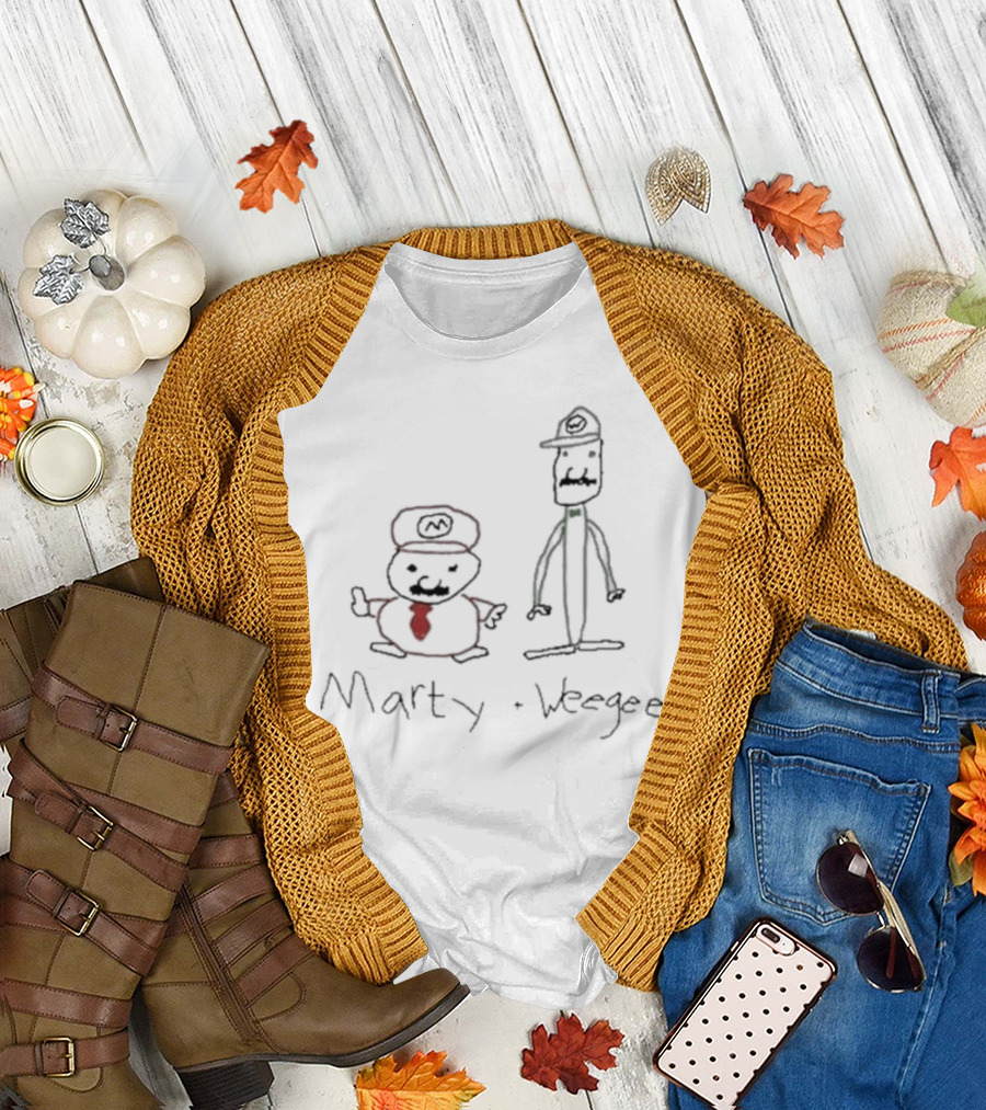Marty and Weegee Parody Characters with Hats and Mustaches T-Shirt