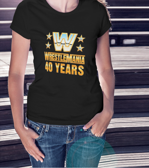 Wrestlemania 40 Years Retro Logo With Stars T-Shirt