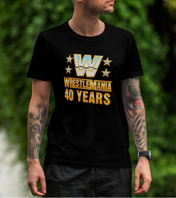 Wrestlemania 40 Years Retro Logo With Stars T-Shirt