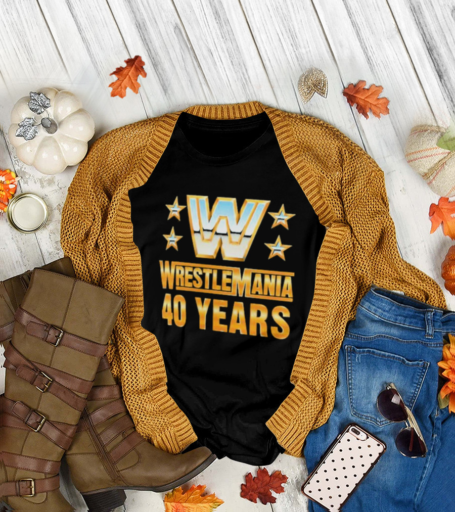 Wrestlemania 40 Years Retro Logo with Stars T-Shirt