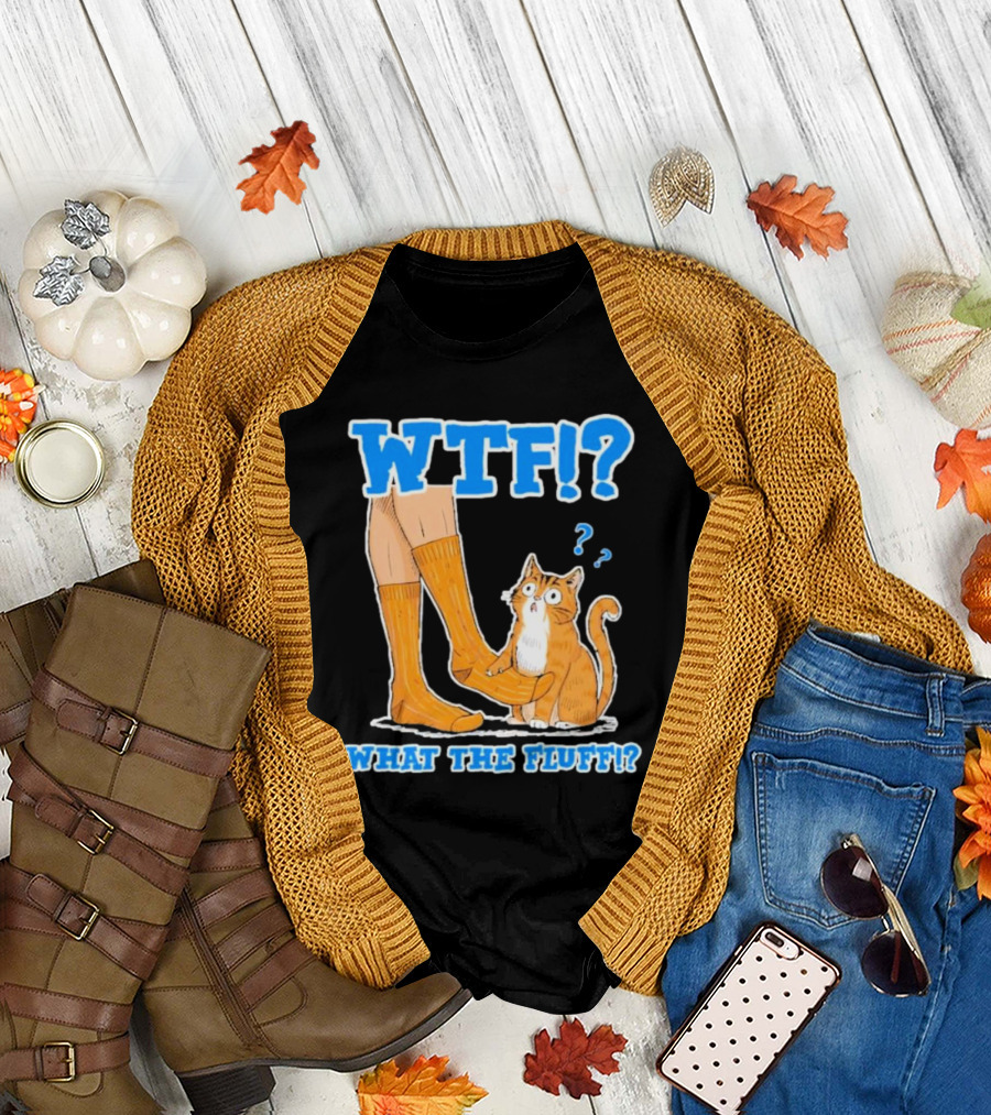 WTF What The Fluff Funny Cat Meme Confused Cat with Socks T-Shirt