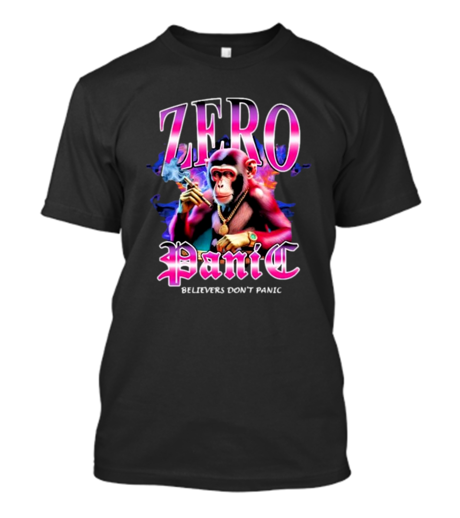 ZERO Panic Believers Don’t Panic Chimpanzee Smoking Hip-Hop T-Shirt