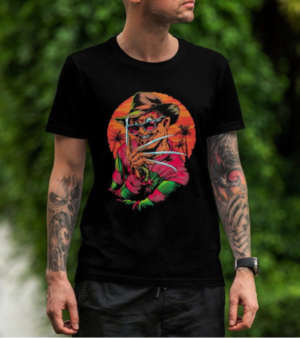 Fright-rags Freddy Krueger Kyle Crawford Retro Palm Sunset T-Shirt