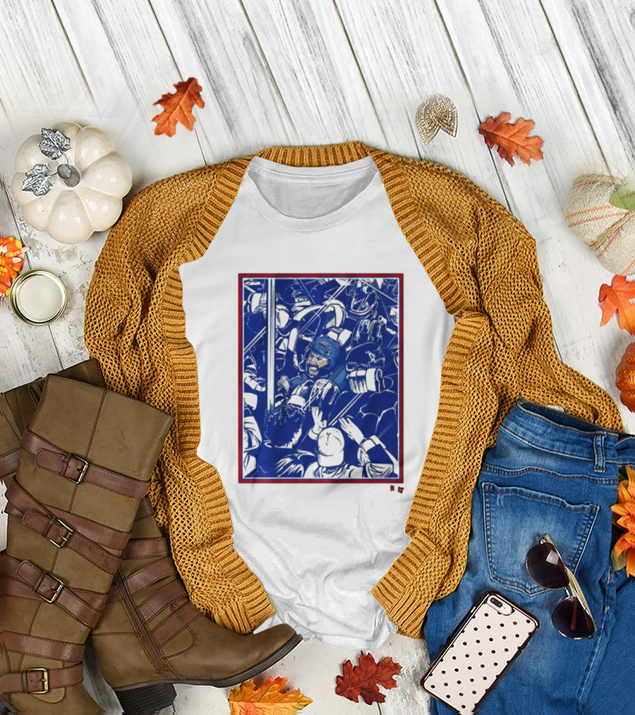 Vincent Trocheck Dogpile Hockey Team Celebration in Blue and White T-Shirt