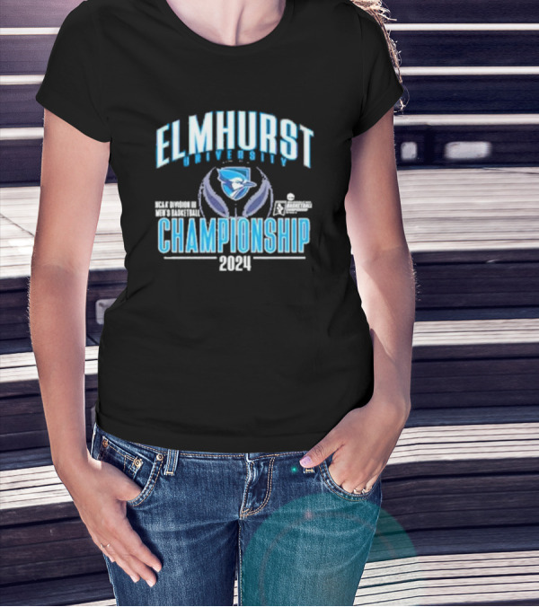 Elmhurst University 2024 NCAA Division III Men's Basketball Championship Logo With Bluejay Emblem T-Shirt