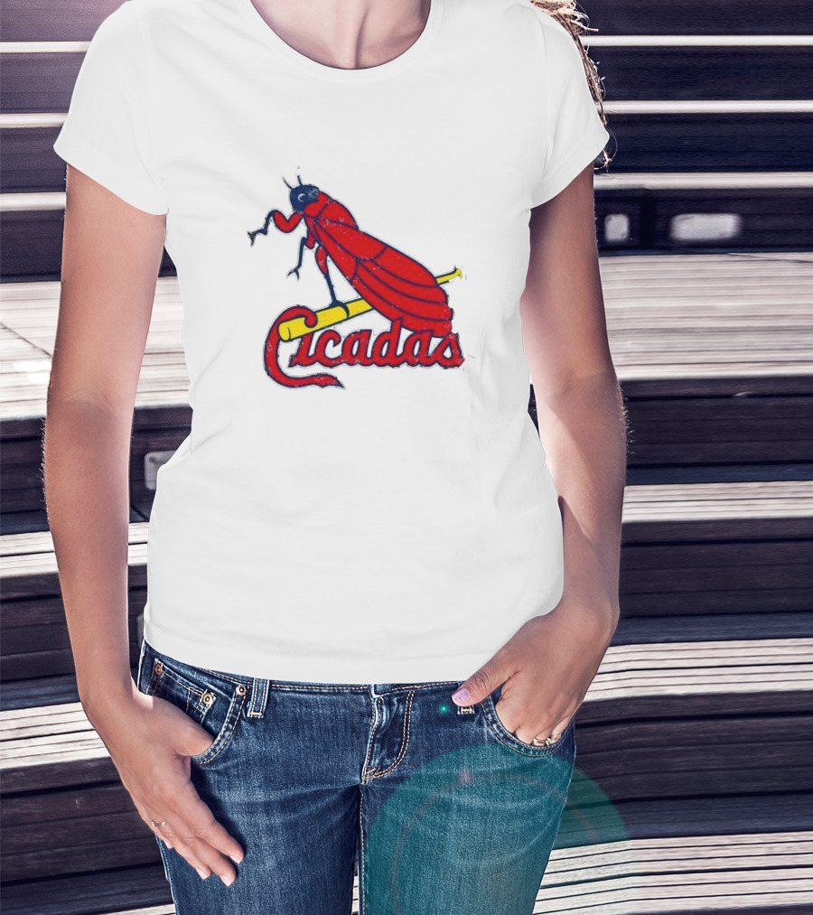 St. Louis Cicadas Red Insect Mascot Baseball Team T-Shirt