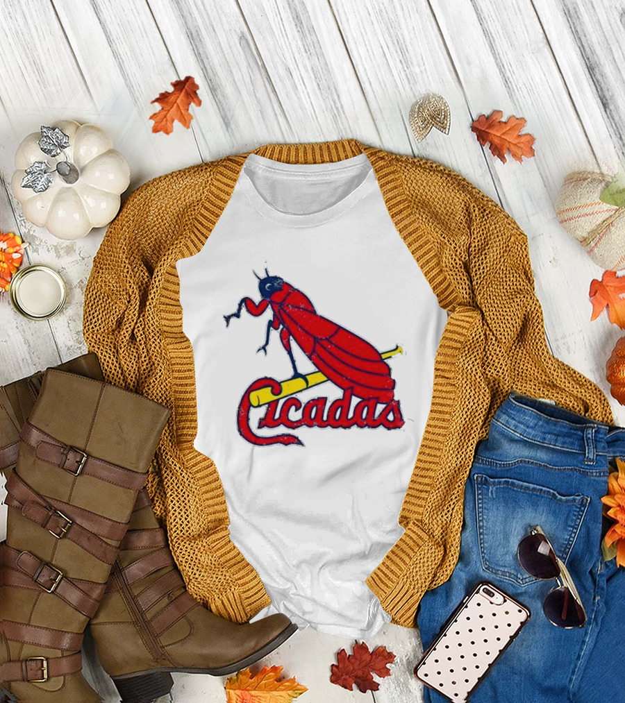 St. Louis Cicadas Red Insect Mascot Baseball Team T-Shirt