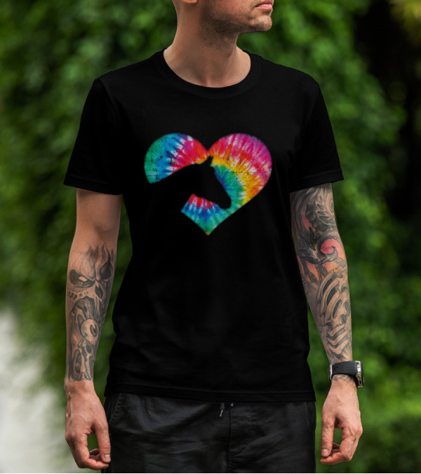 Horse Lover Tie-Dye Rainbow Heart T-Shirt