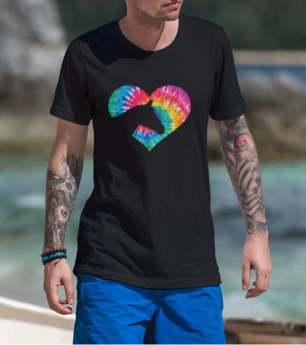 Horse Lover Tie-Dye Rainbow Heart T-Shirt