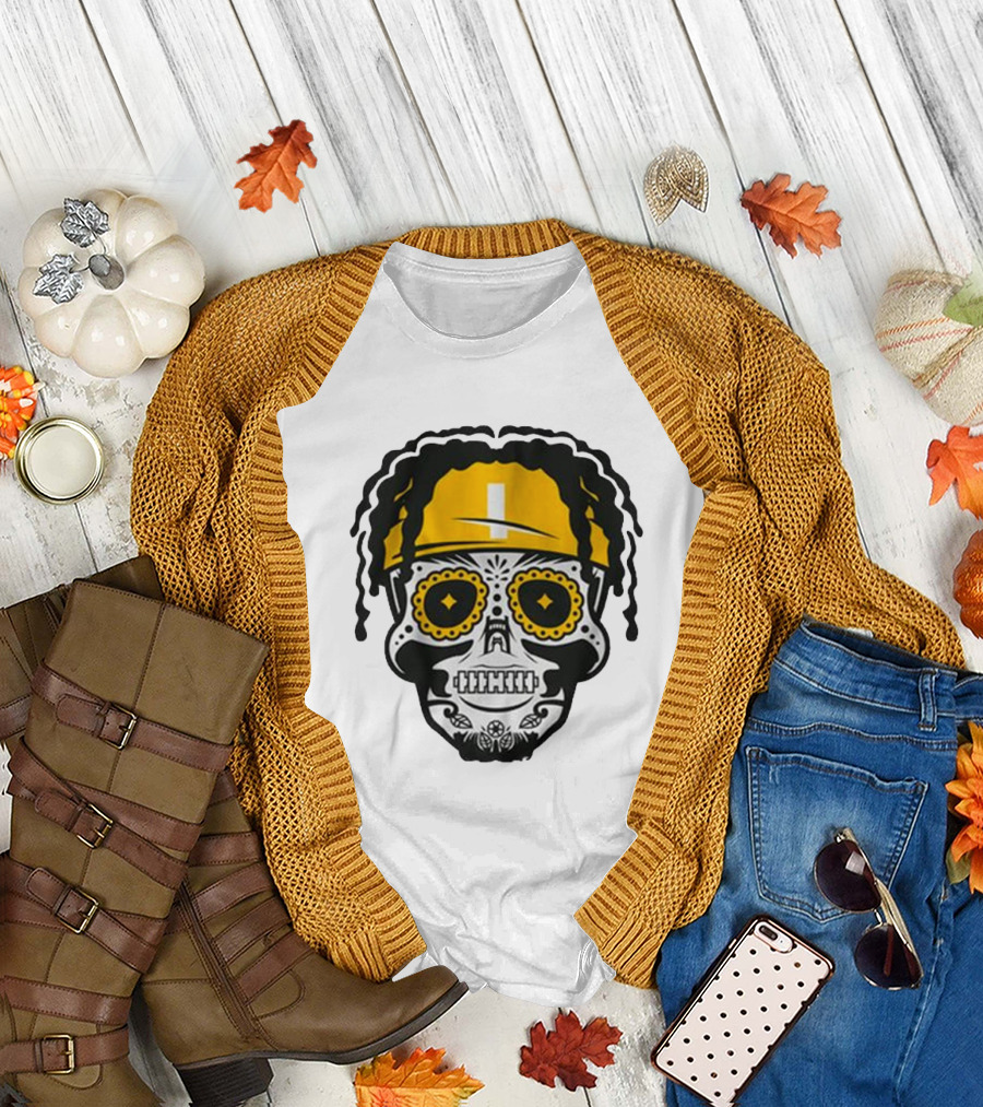 Justin Fields Pittsburgh Football Sugar Skull T-Shirt