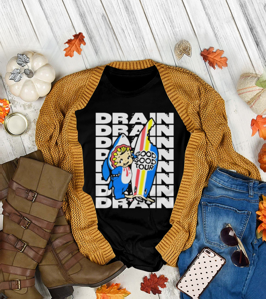 Drain Good Good Tour Rainbow Shark Surfboard Kid T-Shirt