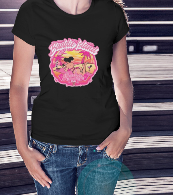 Baddie Island Summer Scene With Palm Trees And Cocktail Imagery - Baddie Budz Vibe T-Shirt