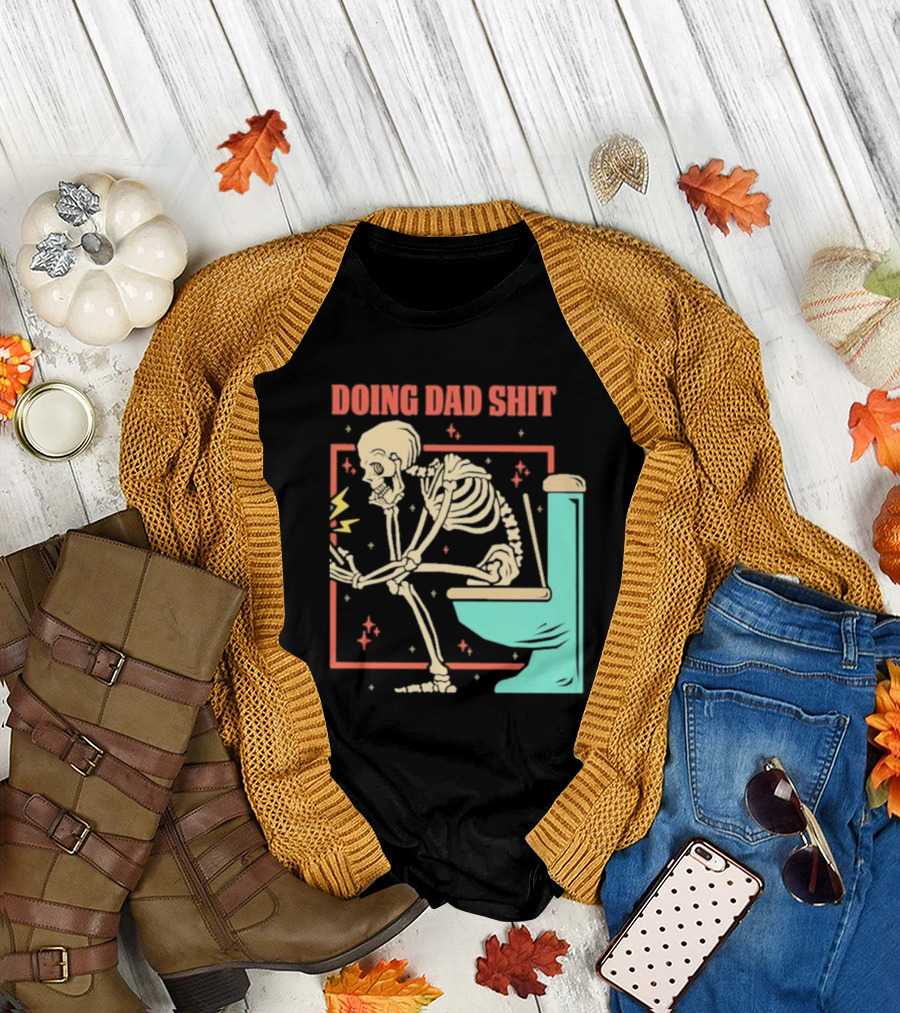 Skeleton Doing Dad Shit with Toilet and Comic Vibes T-Shirt