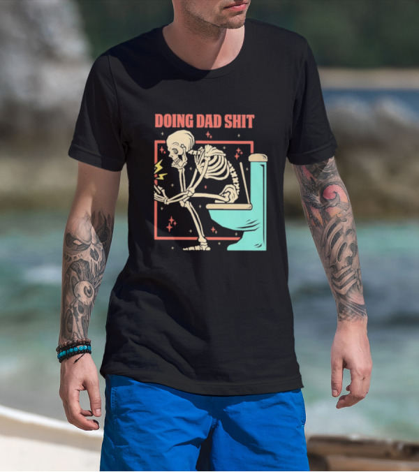 Skeleton Doing Dad Shit With Toilet And Comic Vibes T-Shirt