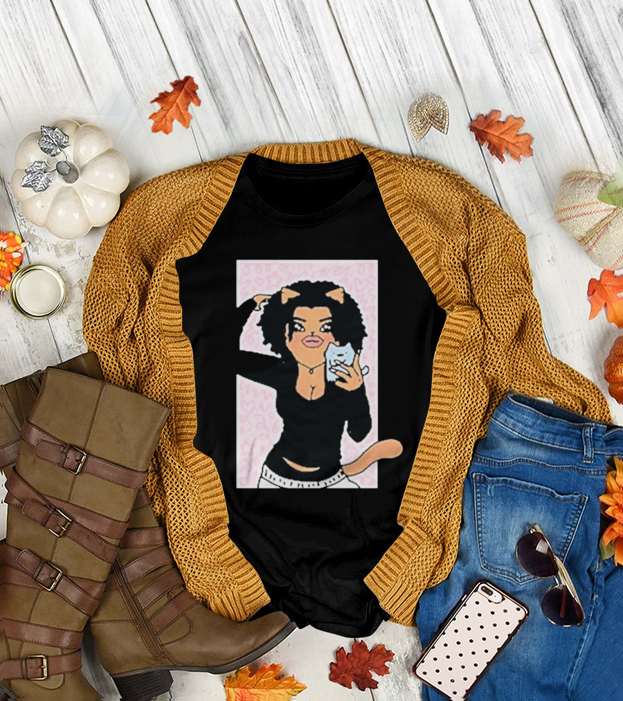 Ansimp Cat Women Selfie with Cat Ears and Tail T-Shirt