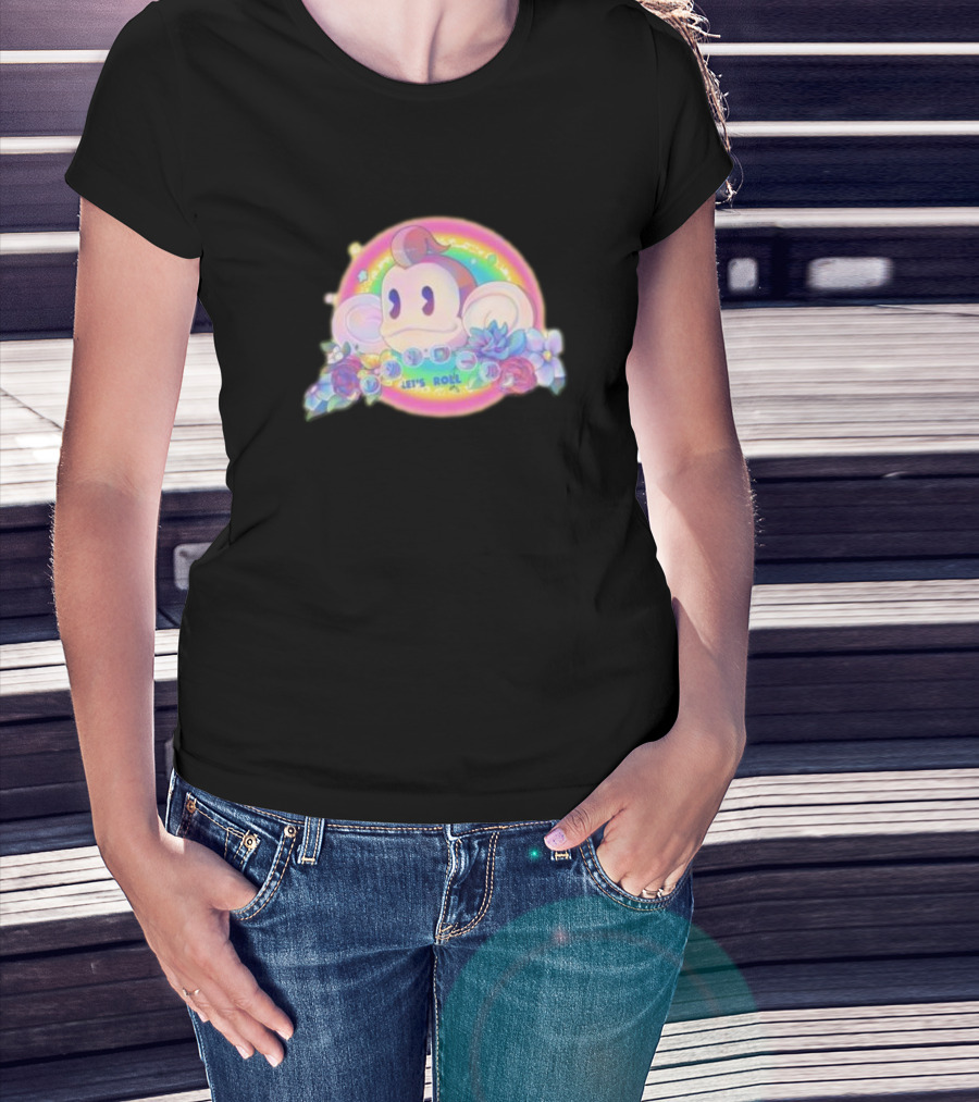 Quit Monkeying Around Let's Roll With Rainbow Monkey And Flowers T-Shirt