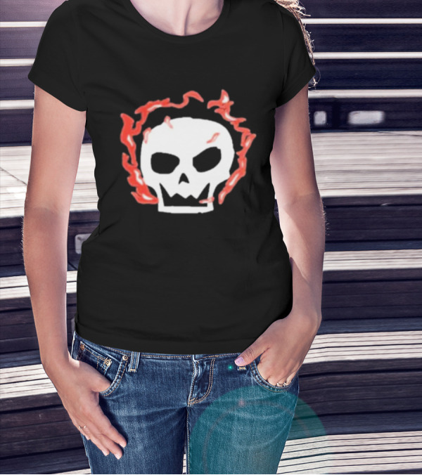 Lonely Stars Skull With Flaming Red Outline T-Shirt