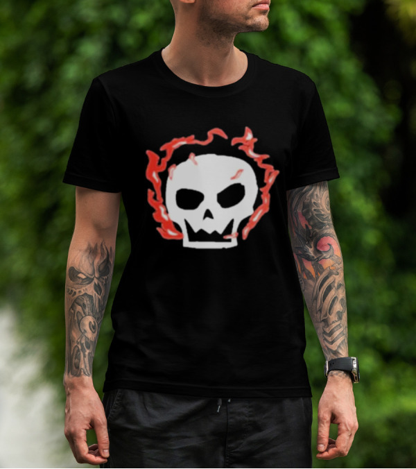 Lonely Stars Skull With Flaming Red Outline T-Shirt