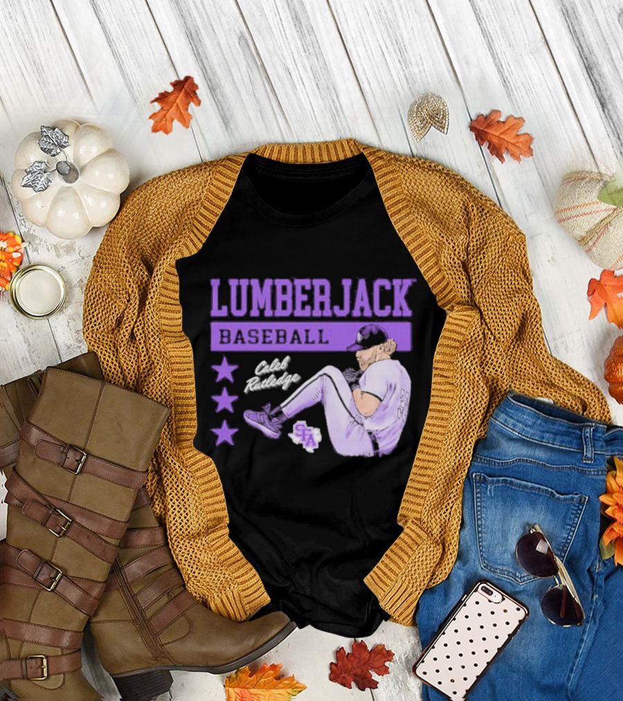 Lumberjack Baseball Caleb Rutledge SFA Cartoon T-Shirt