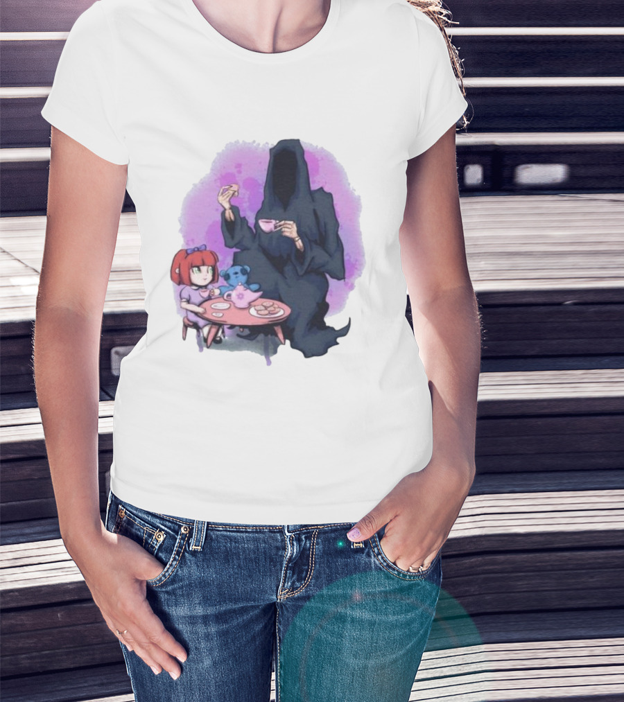 Tea Party With Grim Reaper And Little Girl T-Shirt