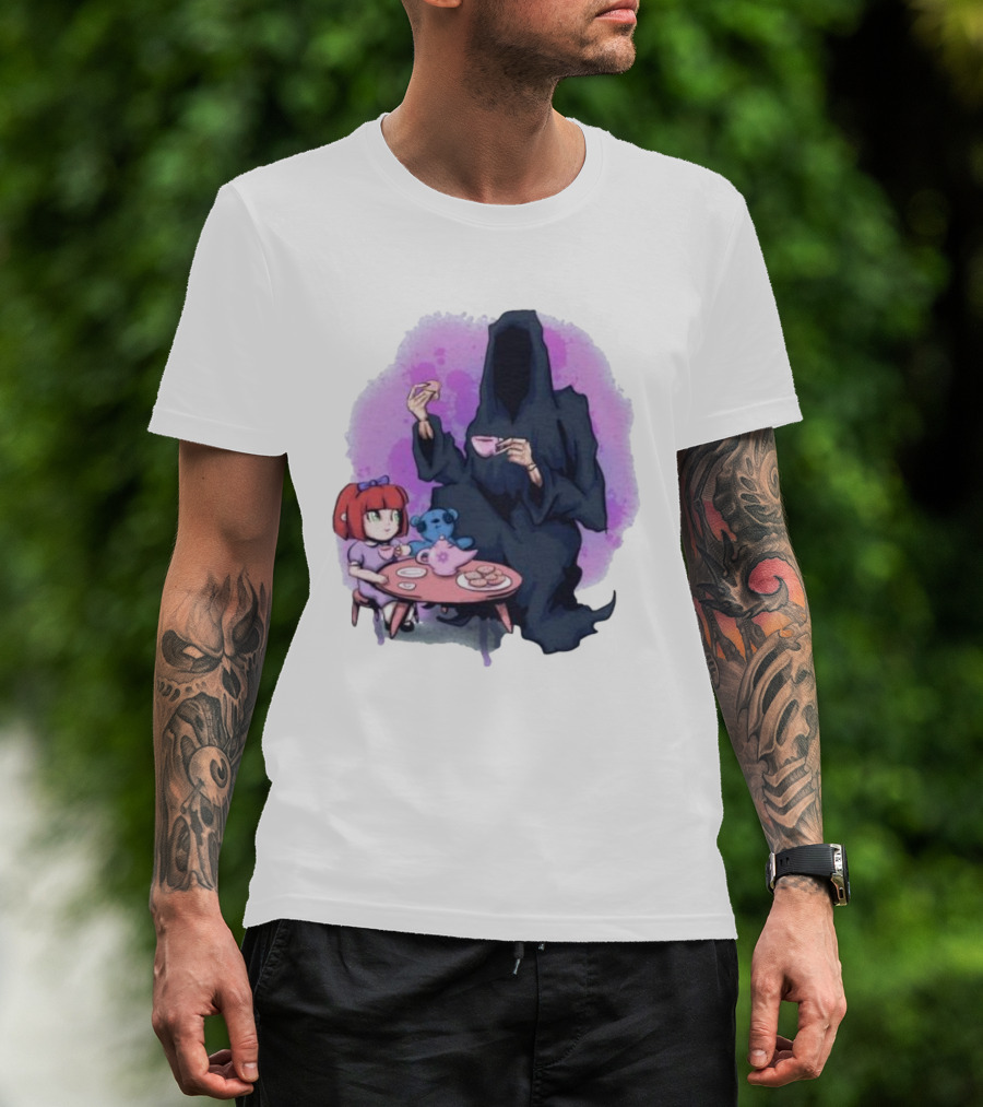 Tea Party With Grim Reaper And Little Girl T-Shirt